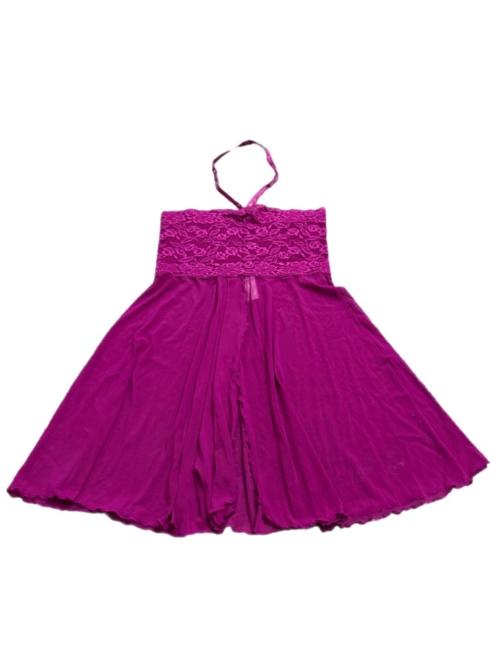 90s/Y2K European Vintage Lace/Mesh Halter Sheer Open Front Mini Slip (Magenta) M